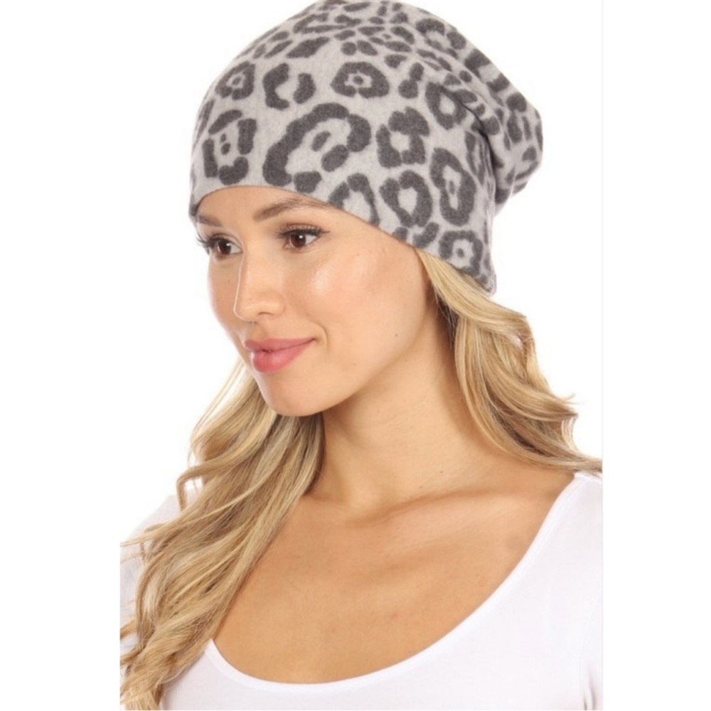 🍁NewVersatile Brushed Gray Leopard Print Beanie Hat/Ponytail Beanie/Headband - Picture 2 of 5